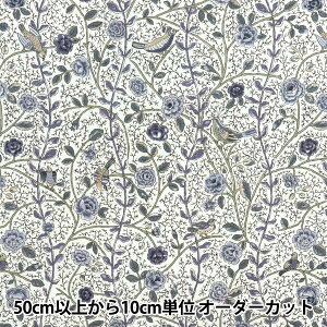 【数量5から】 生地 『ブロード アンティークローズの鳥更紗 ブルーローズ KTS7099-B』 COTTON KOBAYASHI コットンこばやし 小林繊維