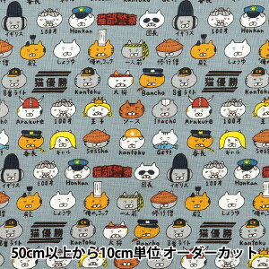 【数量5から】 生地 『10番キャンバス キャラねこ ブルーグレー KTS7109-C』 COTTON KOBAYASHI コットンこばやし 小林繊維