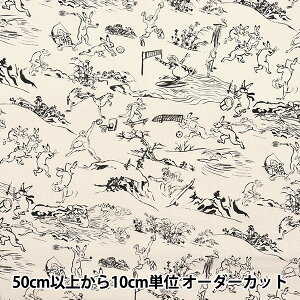 【数量5から】 生地 『和柄ドビー 鳥獣戯画 オフホワイト 1025-105-2A』