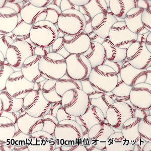 【数量5から】 生地 『インクジェットプリント 野球 C8315-WHITE』 USAコットン