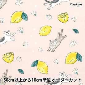 【数量5から】 生地 『シーチング 猫レモン ピンク DEYT-CALE-PK』