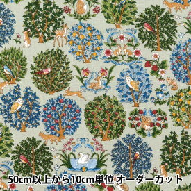 【数量5から】 生地 『綿麻キャンバス アニマルフォレスト ライトグリーン R9011-1B』