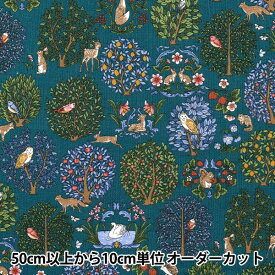【数量5から】 生地 『綿麻キャンバス アニマルフォレスト グリーン R9011-1E』