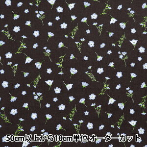 【数量5から】 生地 『mOmen-t モーメント 綿麻ソフリー ネモフィラ総柄 チャコール 144-8050-E4CH』 【ユザワヤオリジナル】
