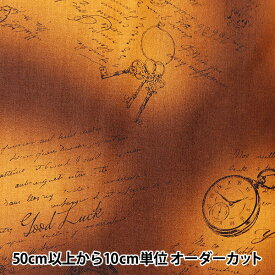 【数量5から】 生地 『岡本洋子 シャーティング 時計 鍵柄 オレンジ YO829640-C』 YUWA 有輪商店