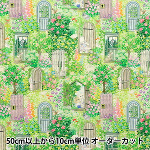【数量5から】 生地 『22fabric 綿麻シーチング デジタルプリント シークレットガーデン ナチュラル DP-4856-4A』