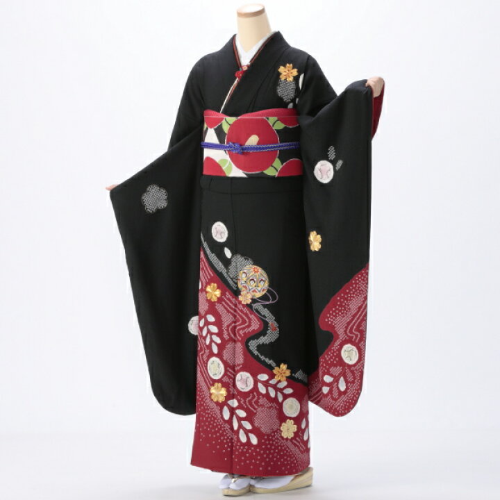 楽天市場】【中古】【購入品】振袖 フルセット Mサイズ 黒系 古典柄 