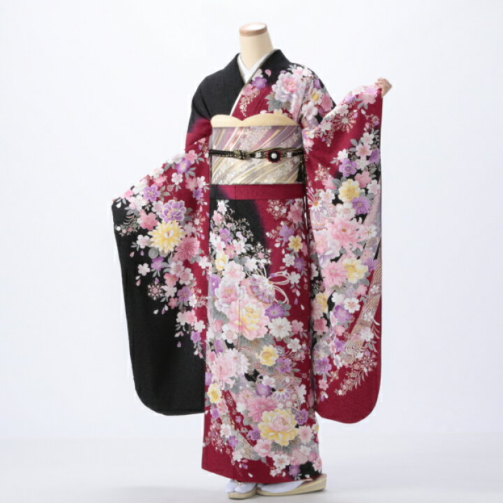 楽天市場】【レンタル】【成人式】振袖 フルセット Lサイズ 花柄 黒系 