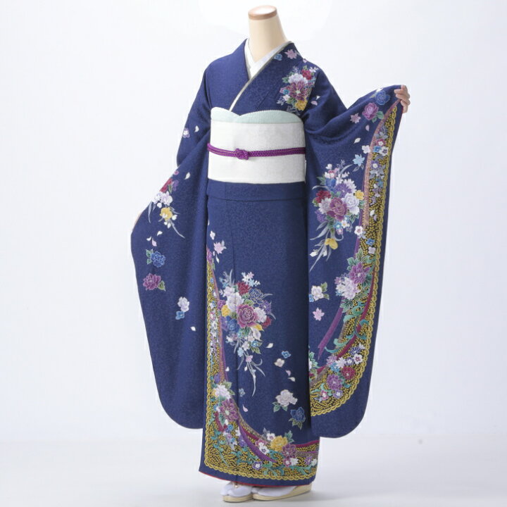 楽天市場】【中古】【購入品】振袖 フルセット Lサイズ モダン柄 青 