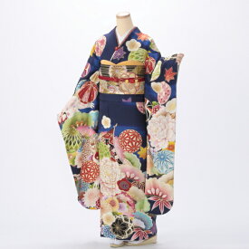 【中古】【購入品】振袖 フルセット Mサイズ ブランド 成人式 着物 振袖フルセット 青・紺系 リユース 状態:S 販売 正絹 振り袖 アウトレット 卒業式 27022