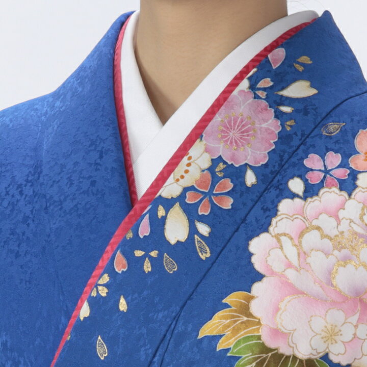 中古】【購入品】振袖 フルセット Mサイズ 花柄 振袖フルセット 青・紺 