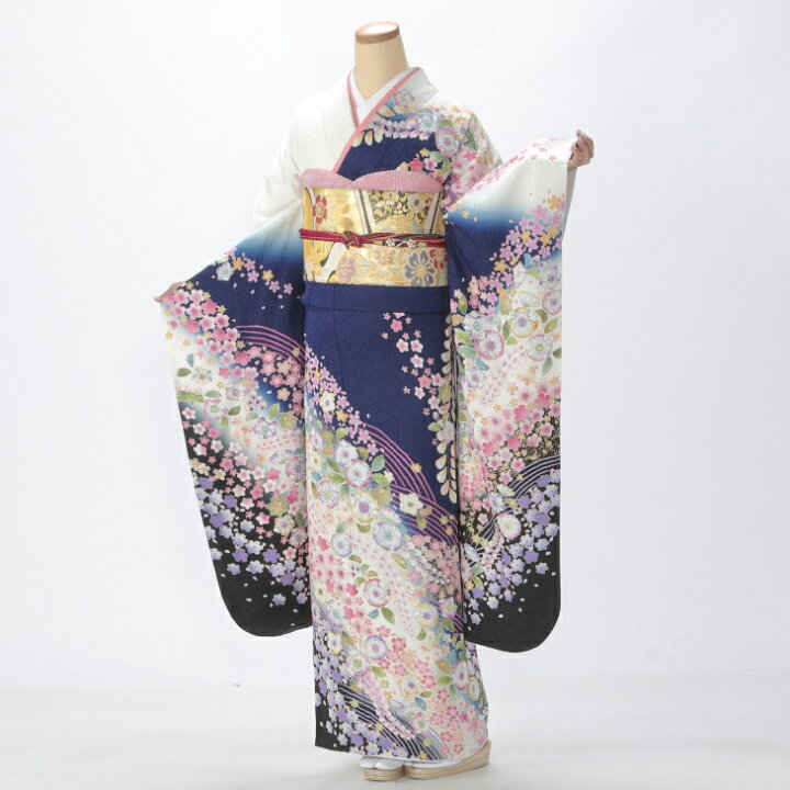 楽天市場】【中古】【購入品】振袖 フルセット Mサイズ 辻が花 青・紺 