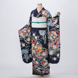 【中古】【購入品】振袖 フルセット Mサイズ 古典柄 成人式 着物 振袖フルセット 青・紺系 リユース 状態:S 販売 正絹 振り袖 美品 卒業式 20999