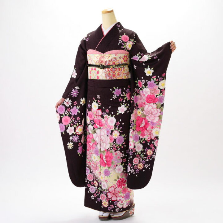 楽天市場】【レンタル】【成人式】振袖 フルセット Lサイズ 花柄 茶系 