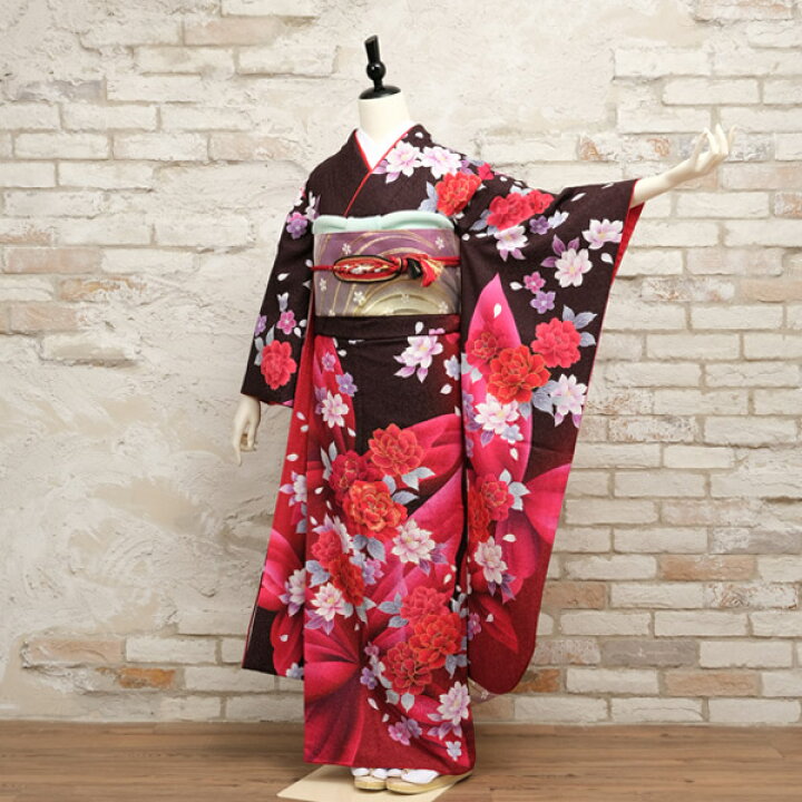 楽天市場】【レンタル】【成人式】振袖 フルセット Mサイズ 花柄 茶系 
