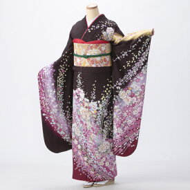 【中古】【購入品】振袖 フルセット Mサイズ 花柄 茶系 成人式 リユース 状態:A 販売 良品 美品 結婚式 卒業式 結納 76299