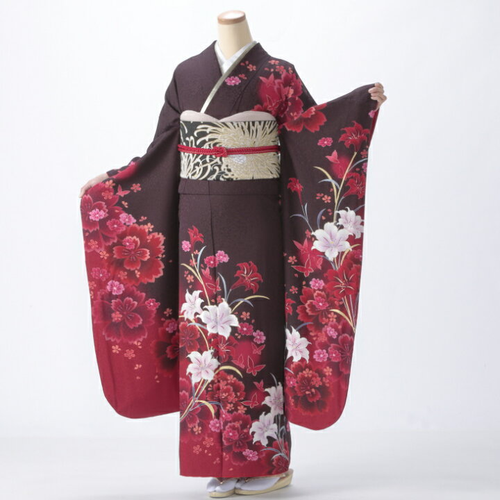 楽天市場】【中古】【購入品】振袖 フルセット Lサイズ モダン柄 茶系 