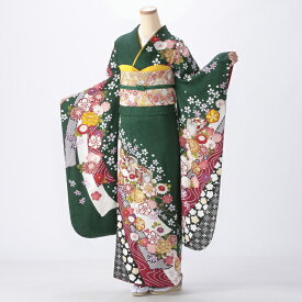 【中古】【購入品】振袖 フルセット Mサイズ 古典柄 グリーン系 成人式 リユース 状態:S 販売 結婚式 卒業式 結納 着物