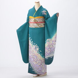 【中古】【購入品】振袖 フルセット Mサイズ 花柄 グリーン系 成人式 リユース 状態:A 販売 良品 美品 結婚式 卒業式 結納 96122