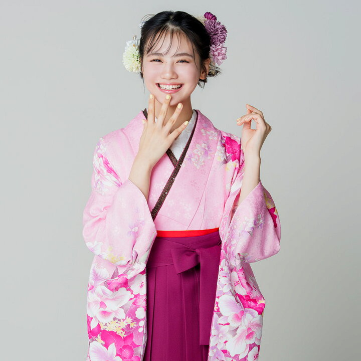 卒業式着物と袴2点セット☆ピンクの花柄×紫☆
