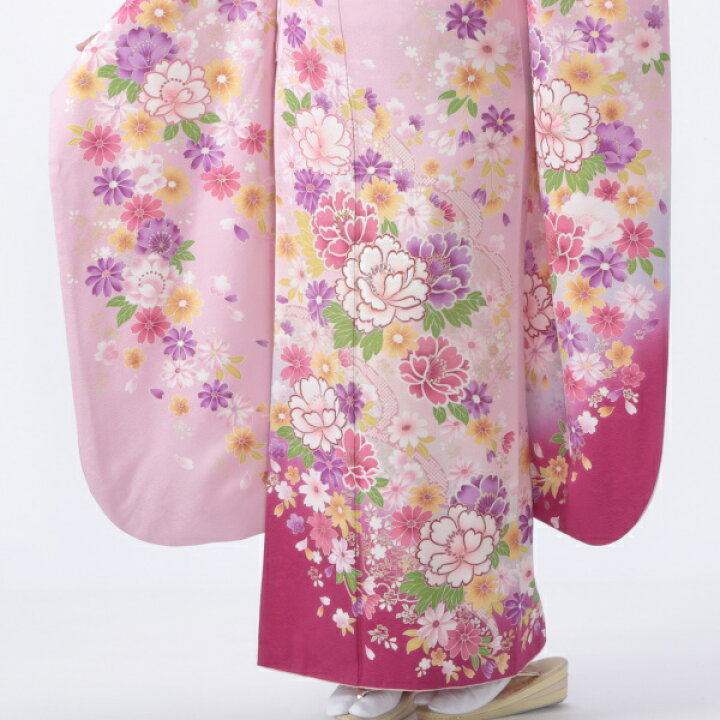 振袖セット140cm桜散らし模様ホワイト水色ピンク花柄パープル紫水彩 