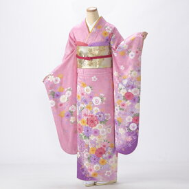 【中古】【購入品】振袖 フルセット Mサイズ 花柄 ピンク・オレンジ系 成人式 リユース 状態:A 販売 良品 美品 結婚式 卒業式 結納 46442