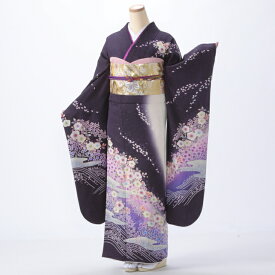 【中古】【購入品】振袖 フルセット Mサイズ 花柄 成人式 着物 振袖フルセット 紫系 リユース 状態:A 販売 正絹 振り袖 卒業式 56202