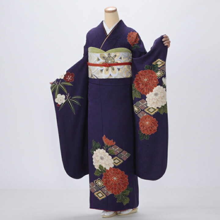 振袖 中古 成人式 フルセット Mサイズ 古典 紫系 着物 購入 正絹 振袖  