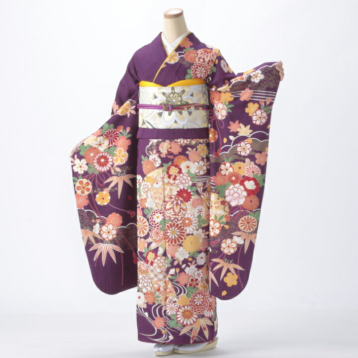 振袖 中古 成人式 フルセット Mサイズ 古典 紫系 着物 購入 正絹 振袖 