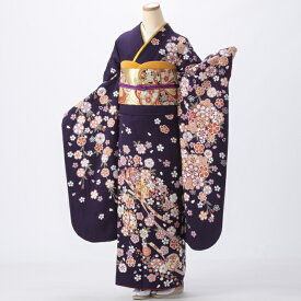 【中古】【購入品】振袖 フルセット Mサイズ 花柄 紫系 成人式 リユース 状態:S 販売 良品 美品 結婚式 卒業式 結納 56215