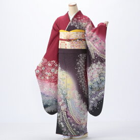【中古】【購入品】振袖 フルセット Mサイズ 辻が花 成人式 着物 振袖フルセット 赤・ワイン系 リユース 状態:A 販売 正絹 振り袖 卒業式 12061