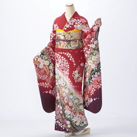 【中古】【購入品】振袖 フルセット Mサイズ 辻が花 成人式 着物 振袖フルセット 赤・ワイン系 リユース 状態:A 販売 正絹 振り袖 卒業式 12074