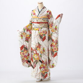 【レンタル】【成人式】振袖 フルセット Mサイズ 古典柄 白・グレー系 結婚式 卒業式 結納 レンタル着物 80710