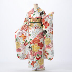 【レンタル】【成人式期間外】振袖 フルセット Lサイズ モダン柄 白・グレー系 状態:A 振袖フルセット 成人式 結婚式 卒業式 結納 リユース レンタル着物 (5泊6日：1月21日 - 12月19日) 85055