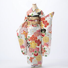 【中古】【購入品】振袖 フルセット Mサイズ モダン柄 成人式 着物 振袖フルセット 白・グレー系 リユース 状態:A 販売 正絹 振り袖 卒業式 85055