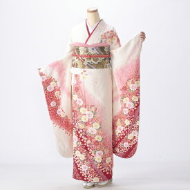 【中古】【購入品】振袖 フルセット Mサイズ 花柄 白・グレー系 成人式 リユース 状態:S 販売 結婚式 卒業式 結納 着物 46420