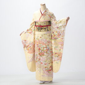 【中古】【購入品】振袖 フルセット Lサイズ 古典柄 からし・黄系 成人式 リユース 状態:S 販売 結婚式 卒業式 結納 着物 30741