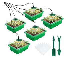 母の日 プレゼント 育苗ポット 植物育成ライト付き 5個セット 育苗ポット 植物育成ライト付き 育苗箱 育苗トレー 5個セット 12穴 透明カバー 調節可能湿度ドーム付き 発芽?育苗セット 多肉/挿し木/植物/種まき/野菜 栽培