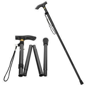 BTtime 折りたたみ杖 折りたたみ ホルダー 伸縮式杖 歩行支援 アルミニウム製 5段階調整 超軽量 携帯に便利 男女兼用 介護用 登山用 85-95cm (ブラック.)