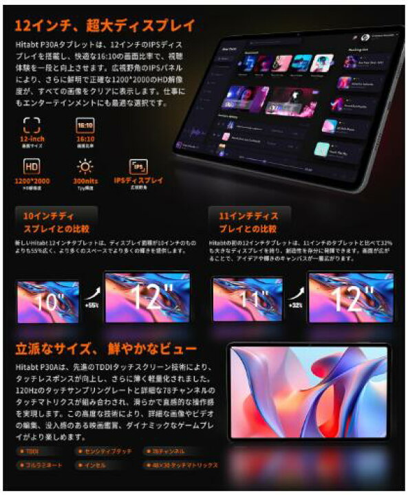 楽天市場】【送料無料】 Android14 タブレット 12インチ G99 Hitabt 