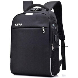 AISFA リュック PC ビジネスバックパック 防水加工 リュックサック大容量 ラップトップバック USB充電ポート付き　流行り 人気 売れ筋 ファッション　収納力　＜ブラック、ヘザーグレー＞