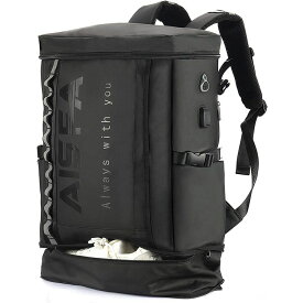 【ス-パ-SALE！ 400円OFFクーポン】AISFAリュック メンズ スクエアバック 全撥水加工 防水 15.6インチPC ビジネス リュックラップ ラップトップバック 2層式 拡張機能大容量 bag 靴/弁当収納 USB充電ポート付き31L 旅行防水