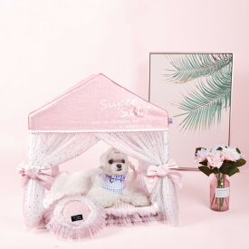 送料無料 お姫様 高級感 キラキラ レース ピンク 犬ハウス 犬小屋 犬ベッド マット付き 枕付き XS S M L XL 可愛い 犬用品 ペット用品 犬ベッド ペットベッド