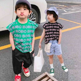 【メール便可】fs04gm[女の子] 男の子英文字Tシャツ　女の子Tシャツ　BOBOTシャツ　半袖シャツ　ノースリップTシャツ　韓国子供服　子供シャツ　子ども【子供服　おすすめ】　グリーン　ブラック　90　100　110　120　130　140　150