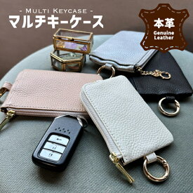 【100枚限定！クーポン利用で1,390円】キーケース スマートキー 爪にやさしいキーリング レディース 本革 レザー 鍵 免許証 パスケース カード 可愛い おしゃれ 大人 定期入れ 通勤 通学 車 カラビナ付き コンパクト マルチケース [M便 6/25]