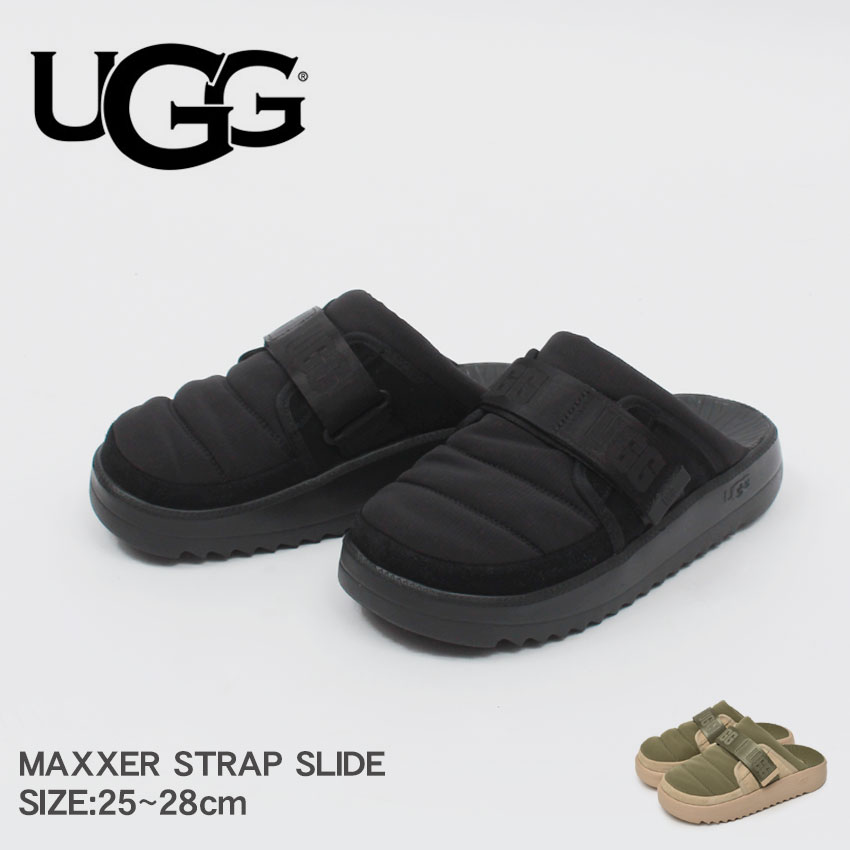 アグ MAXXER STRAP SLIDE UGG サンダル メンズ ブラック 黒 グリーン 1137971 ルームシューズ ルームスリッパ 室内履き つっかけ ブランド シューズ 靴 カジュアル ロゴ 室内 室外 オフィス 履きやすい 楽ちん リラックス アウトドア