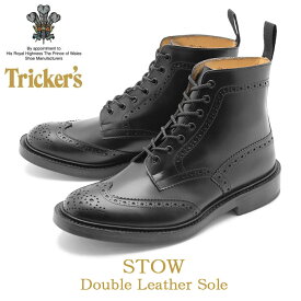 トリッカーズ ストウ TRICKER’S ブーツ メンズ ブラックカーフ 黒 STOW 5634 靴 レザー 本革 シューズ カジュアル カントリー ウイングチップ ダブルレザーソール おしゃれ 人気 TRICKERS