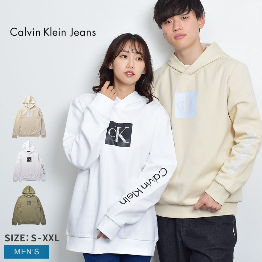 新品　Calvin Klein Jeans メンズ ホワイト　CKロゴ パーカー