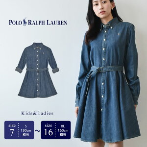 �|�� �����t���[���� �����s�[�X POLO RALPH LAUREN �x���e�b�h �R�b�g�� �f�j�� �V���c�h���X �L�b�Y �W���j�A �q�� ���f�B�[�X �u���[ �� BELT COTTON DENIM SHIRTDRESS 313698860 �����s �V���c�����s �t��