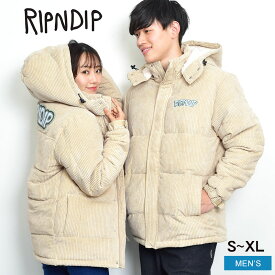 【店内全品★P5倍！】リップンディップ アウター メンズ コーデュロイ ボア ジャケット コート RIPNDIP INTERTWINED CORD PUFFER JACKET RND8004 フード 防寒 あったか ストリート ブランド ロゴ おしゃれ 冬 服 スケボー カジュアル